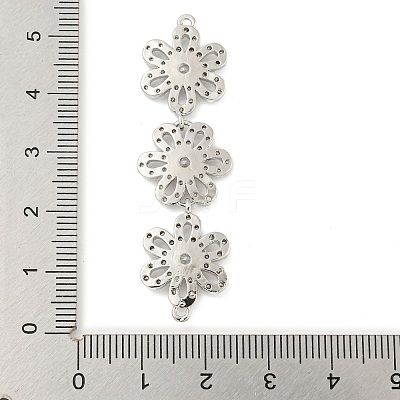 Brass Pave Clear Cubic Zirconia Three Flower Links Connector Charms KK-P277-61P-1