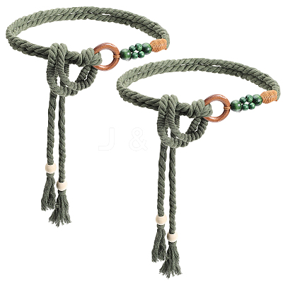 2Pcs Handmade Weaving Cotton Tie Knot Waist Chain Belts for Women Ladies Dress AJEW-CP0010-57-1