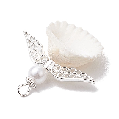 3Pcs 3 Styles Natural Shell Angel Pendants PALLOY-JF02833-1