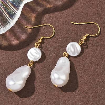 Electroplated 304 Stainless Steel Imitation Pearl Nuggets Dangle Earrings EJEW-Z129-08G-1