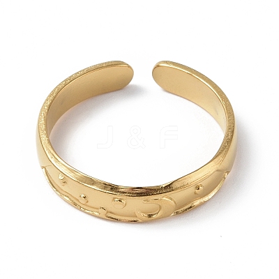Ion Plating(IP) 304 Stainless Steel Crescent Moon Open Cuff Ring for Women RJEW-C046-01G-1