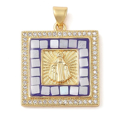 Brass & Shell & Clear Cubic Zirconia Pendants KK-I712-11G-01-1