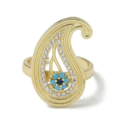 Rack Plating Brass Micro Pave Cubic Zirconia Teardrop Open Cuff Rings for Women RJEW-C088-04G-1