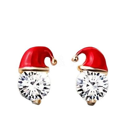 Zinc Alloy Enamel Santa Hat Stud Earrings FS-WGF8A0B-01-1