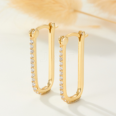 Geometric Rectangle 925 Sterling Silver Micro Pave Cubic Zirconia Hoop Earrings VG4525-2-1