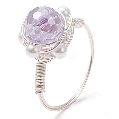 Round Glass & Shell Pearl Finger Rings RJEW-JR00795-1