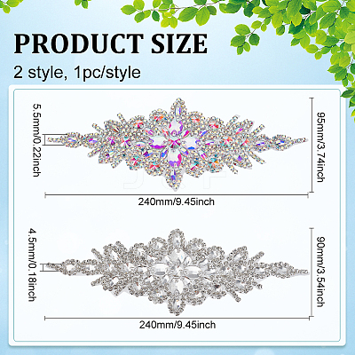 2Pcs 2 Style Flower Glitter Glass Rhinestone Appliques FIND-FG0002-60-1