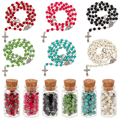 6Pcs 6 Color Round Synthetic Turquoise Rosary Bead Necklaces Set NJEW-AB00003-1