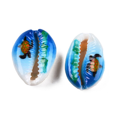 Printed Cowrie Shell Beads SSHEL-T013-01B-1