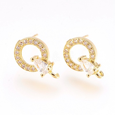 Brass Micro Pave Cubic Zirconia Stud Earring Findings X-KK-F753-09G-RS-1