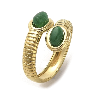 Green Natural Dyed Jade Snake Open Cuff Ring RJEW-C036-01B-G-1
