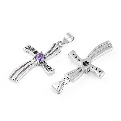 Rhodium Plated 925 Sterling Silver Pave Cubic Zirconia Pendants STER-T007-35P-1