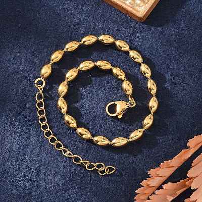 Ion Plating(IP) 304 Stainless Steel Oval Ball Chain Bracelets for Women BJEW-C046-01G-1