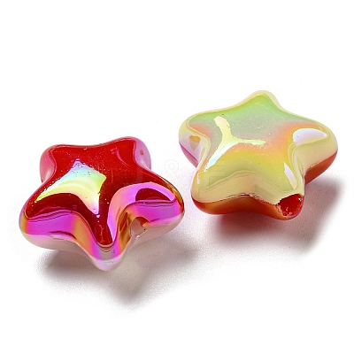 UV Plating Rainbow Iridescent Opaque Acrylic Beads X-MACR-D081-13-1