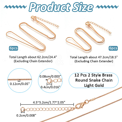 12Pcs 2 Style Brass Round Snake Chain Necklaces Set MAK-NB0001-17-1