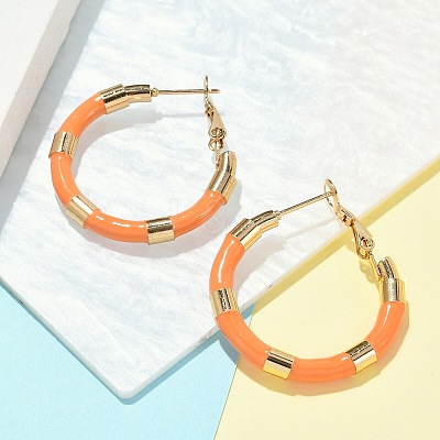 PVD Vacuum Plating 201 Stainless Steel Enamel Hoop Earrings for Women EJEW-B016-33H-1