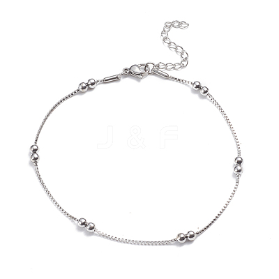 Tarnish Resistant 304 Stainless Steel Box Chain Anklets AJEW-G024-12P-1