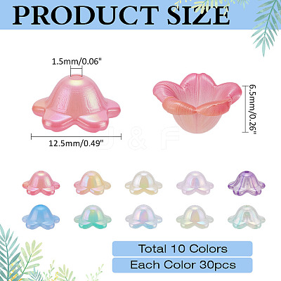 300Pcs 10 Colors Painted Acrylic Bead Caps OACR-ME0001-16-1