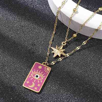 304 Stainless Steel Enamel Eye Star Pendant Double Layer Necklaces for Women STAS-Z105-05G-1