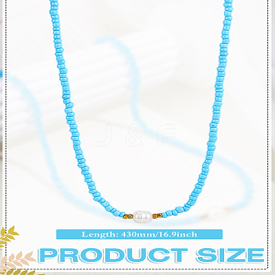1Pc Rice Natural Pearl & Glass Seed Beaded Necklaces for Women NJEW-LP0007-01C-1