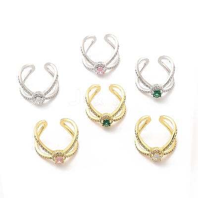 Rack Plating Brass Micro Pave Cubic Zirconia Cuff Rings RJEW-E064-20-1