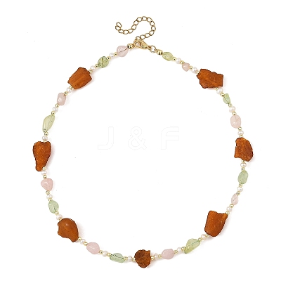 Natural Amber & Rose Quartz & Prehnite & Freshwater Pearl Beaded Necklaces NJEW-JN06490-1