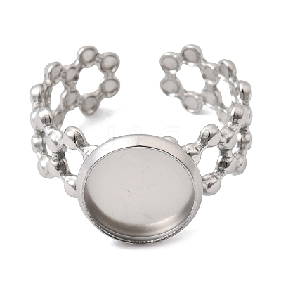 Hollow Flower 304 Stainless Steel Cuff Ring Components STAS-P454-03B-P-1