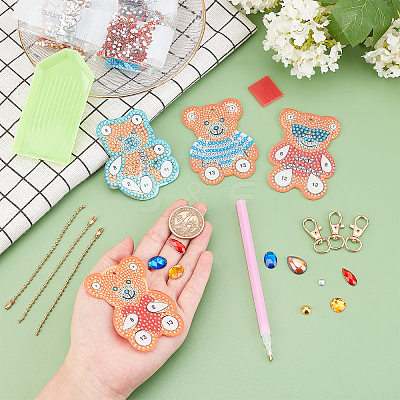 DIY 4Pcs Bear Diamond Painting Keychain Kits DIY-SC0016-89-1