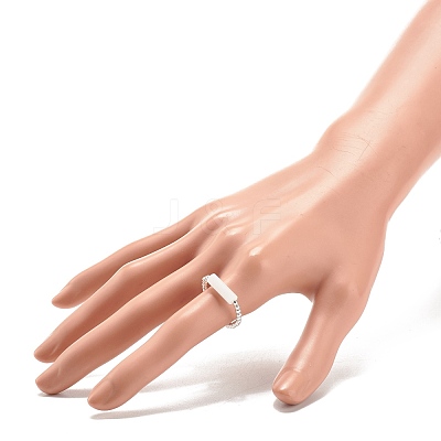 Natural White Jade Column Beaded Finger Ring with Synthetic Hematite RJEW-JR00461-02-1