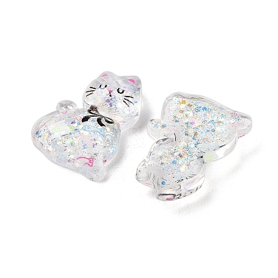 Transparent Resin Bowknot Kitten Decoden Cabochons RESI-M045-07D-1