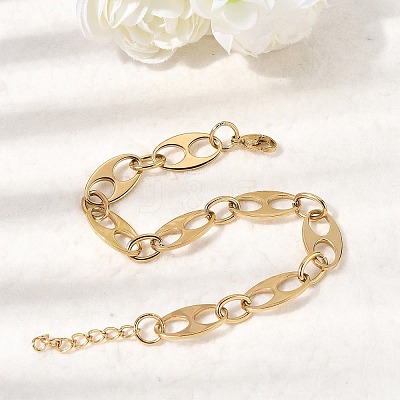 304 Stainless Steel Oval Link Chain Bracelets for Women Men BJEW-L720-03G-1