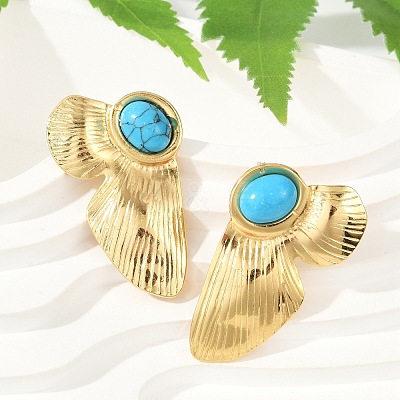 Flower 304 Stainless Steel Synthetic Turquoise Stud Earrings for Women EJEW-U046-16G-1