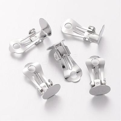 Nickel Free Platinum Color Brass Clip-on Earring Base Blank Settings X-KK-H168-N-NF-1