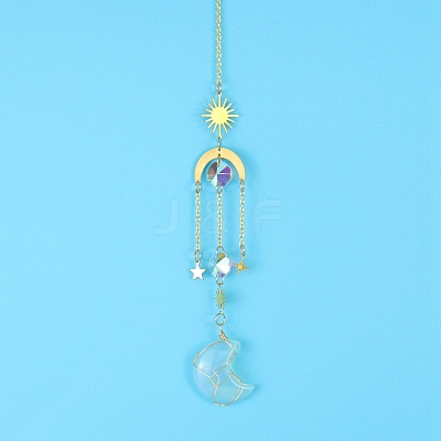 Opalite Moon Sun Catcher Hanging Ornaments HJEW-PW0002-11B-1