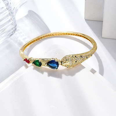 Rack Plating Brass Micro Pave Cubic Zirconia Hinged Bangles BJEW-H624-01G-1