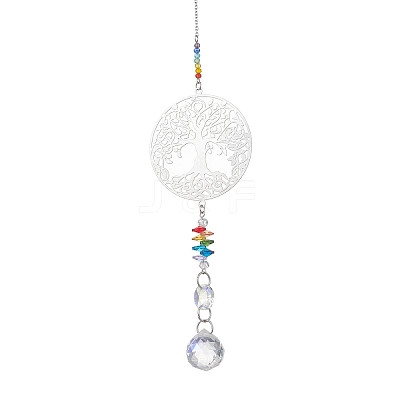 Glass Beads & 201 Stainless Steel Hanging Suncatchers HJEW-JM04762-02-1