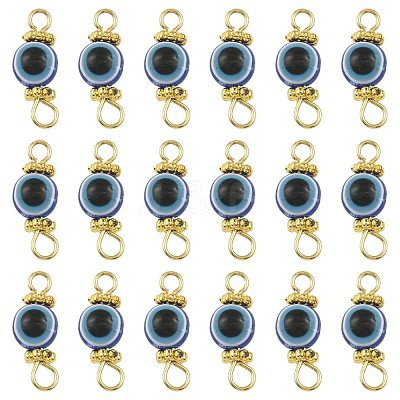 20Pcs Resin Evil Eye Round Bead with 304 Stainless Steel Connector Charms PALLOY-FS00071-01-1