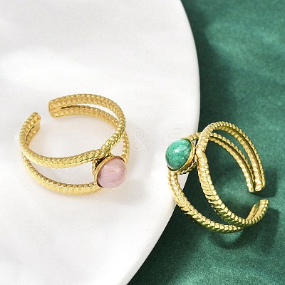 316 Stainless Steel with Natural Mixed Gemstone Cuff Rings RJEW-Z098-01G-11-1