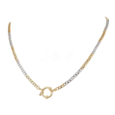 Two Tone 4MM 304 Stainless Steel Cuban Link Chain Necklaces with Spring Ring Clasps NJEW-JN05707-1