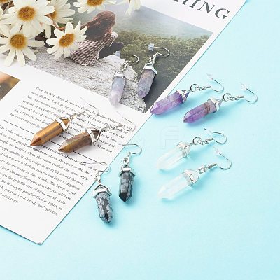 Bullet Shaped Natural Mixed Gemstone Dangle Earrings EJEW-JE04575-1