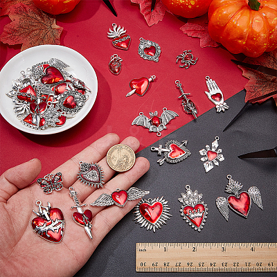 36Pcs 18 Styles Gothic Style Zinc Alloy Enamel Pendants ENAM-AR0001-94-1