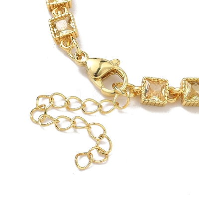 Square Brass Pave Cubic Zirconia Link Chain Bracelets for Women BJEW-P385-04G-06-1