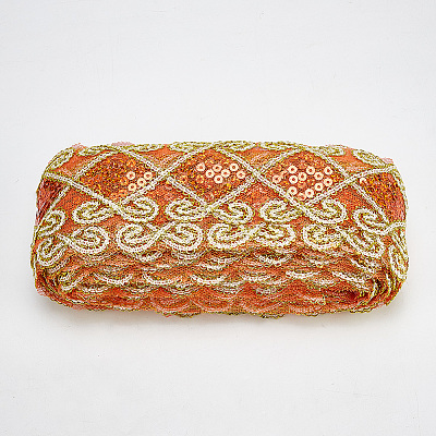10 Yards Polyester Lace Ribbon with Paillette OCOR-WH0090-050A-1