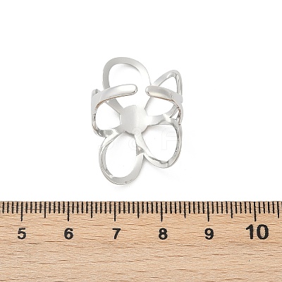 304 Stainless Steel Hollow Flower Open Cuff Rings RJEW-R018-02GP-1
