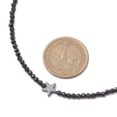 3mm Faceted Round Natural Black Spinel Beaded Necklaces NJEW-JN05127-1
