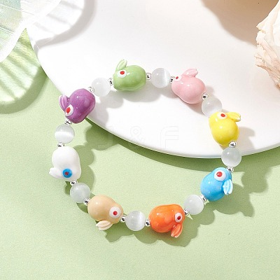 Handmade Porcelain & Glass Beaded Stretch Bracelets for Women BJEW-TA00690-1
