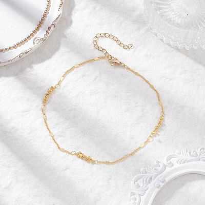 Brass Heart & Round Beaded Link Chain Anklets for Women AJEW-AN00714-1