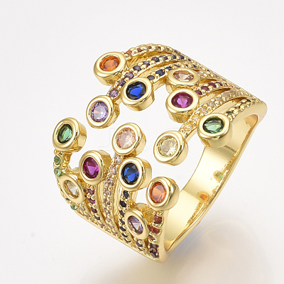 Brass Micro Pave Cubic Zirconia Cuff Rings RJEW-S044-047-1