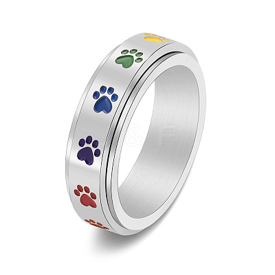 Rainbow Color Pride Flag Enamel Dog Paw Print Rotating Ring RABO-PW0001-040D-1