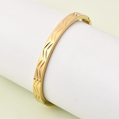 Chevron Engraved 304 Stainless Steel Hinged Bangles BJEW-D408-28G-1